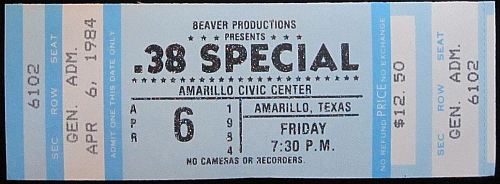 .38 Special with Golden Earring show ticket#6102 April 06, 1984 Amarillo - Civic Center